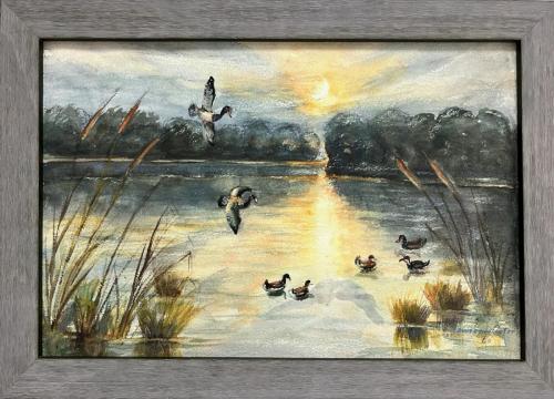 Ducks on Pond by Lawrence Carter ~19x12
