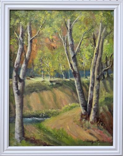 Birches in white frame by Evelyn Carter ~14x18
