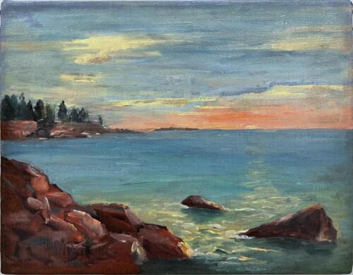 Lake Superior (Red Sky in the Morning) old canvas ~20x16