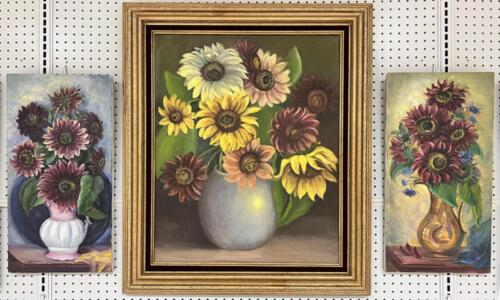 Three Sunflowers, One by Evelyn Carter ~23x28 and Two by Lawrence Carter ~13x24