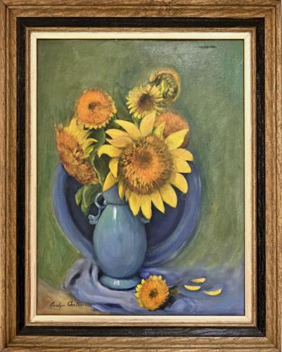 Sunflowers in Blue Vase by Evelyn Carter ~20x26